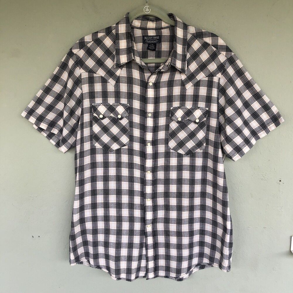 VTG Polo Jeans Ralph Lauren Shirt Mens L Pearl Snap Plaid Cowboy Western 90s Y2K